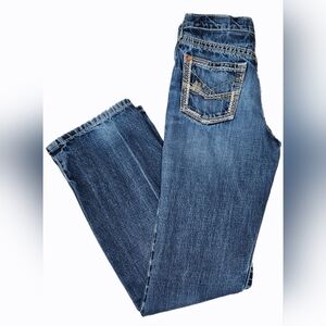 Ariat Boys B4 Relaxed 5 Pocket Adjustable Waist Denim Jeans Dark Blue Size 14